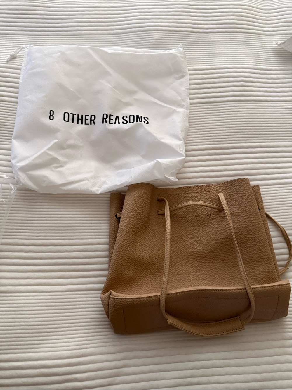 8 Other Reasons Tan Pebbled Vegan Leather Drawstring Tote